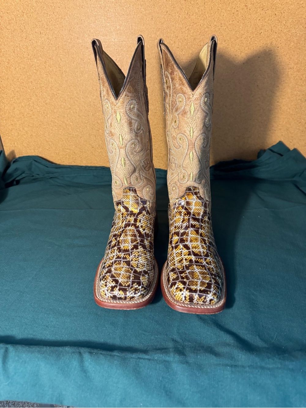 Ferrini Tan and Brown Leather Cowboy Boots - Branded Interior